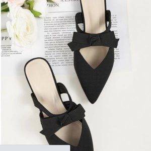Bow Decor Pointed Toe Flat Mules
